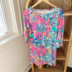 Lilly Pulitzer Sophie Seaside Aqua Dress UPF 50+ Colorful Womens Small